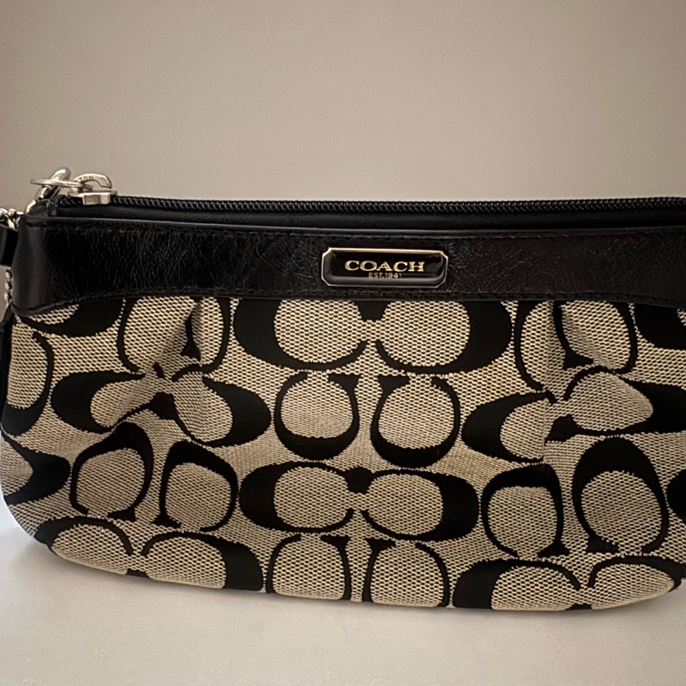 Coach Black and Cream Signature Clutch